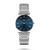 Longines La Grande Classique de Longines, luxury men's wristwatch with a blue dial, silver Roman numeral hour markers, and a stainless steel bracelet.
