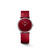 Longines La Grande Classique de Longines watch, luxury red dial with diamond bezel and red leather strap, elegant Swiss Made timepiece with minimalist design.
