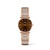 LONGINES LA GRANDE CLASSIQUE DE LONGINES [L4.512.1.67.7], luxury women's watch with a two-tone rose gold and silver bracelet and a brown dial with diamond hour markers.