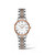 LONGINES THE LONGINES ELEGANT COLLECTION [L4.310.5.11.7] watch, two-tone bracelet with stainless steel and rose gold, round white dial with Roman numerals, date display, and three hands.