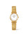 LONGINES La Grande Classique de Longines watch, gold stainless steel bracelet watch with white dial, Roman numerals, and slim hands.
