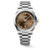 LONGINES CONQUEST watch, stainless steel case and bracelet with a brown dial and silver-tone hands and markers.
