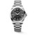 LONGINES CONQUEST [L3.830.4.52.6], image of a luxury stainless steel men's wristwatch with black dial, silver hour markers, and a date display at the 6 o'clock position.