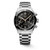 Longines Spirit, luxury stainless steel men's wristwatch with black dial, chronograph and date display.