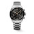 Longines Spirit, men's watch with black dial, chronograph, and stainless steel bracelet.