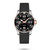 LONGINES HYDROCONQUEST watch, black dial with rose gold accents, rubber strap, and unidirectional bezel.