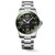 Longines HydroConquest, stainless steel automatic diver's watch with black dial, luminous hands and markers, date display, and green unidirectional bezel.