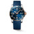 Longines HydroConquest watch, stainless steel case with rose gold accents, blue dial, blue rubber strap, automatic movement, and water resistance up to 300 meters.