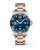 Longines HydroConquest watch, two-tone stainless steel and rose gold bracelet with a blue dial and rotating bezel.