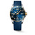 Longines HydroConquest, blue dial dive watch with stainless steel and gold accents, featuring a blue rubber strap and date display at 3 o'clock.