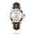 Longines Conquest L3.760.4.76.5 watch, men's stainless steel wristwatch with silver dial, brown leather strap, and date display.