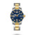 Longines HydroConquest, luxury men's diver watch with stainless steel and gold-tone bracelet, blue dial, luminous hands, and rotating bezel with gold accents.