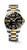 Longines HydroConquest watch, luxury dive watch with black dial, gold and silver stainless steel bracelet, rotating bezel, date display, and water resistance up to 300 meters.