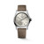 Longines Spirit [L3.410.4.63.2] watch, a stainless steel case watch with a beige dial, silver-tone hands, Arabic numeral hour markers, date window at 6 o'clock, and a brown leather strap.