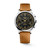 Longines Record [L2.921.4.56.2], men's automatic chronograph watch with black dial, gold accents, and tan leather strap.