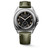 Longines Heritage Avigation Watch, black dial with beige numerals and hands, stainless steel case, green leather strap.
