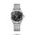 Longines Heritage Classic watch, stainless steel case and bracelet with black dial and silver accents, featuring sub-dial at 6 o'clock and chronograph functions.