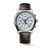 Longines The Longines Master Collection [L2.773.4.78.3], luxury automatic men's wristwatch with silver textured dial, blue hands, chronograph functions, moon phase indicator, day and month display, and brown leather strap.