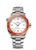 OMEGA Seamaster Planet Ocean 600M co-axial Master Chronometer 43.5 mm, a luxury dive watch featuring a stainless steel bracelet, white dial, orange unidirectional rotating bezel, and date window.