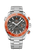 Omega Seamaster Planet Ocean 600M Co-Axial Master Chronometer Chronograph 45.5 mm watch, stainless steel bracelet, black dial with white and red accents, orange and black bezel, and chronograph subdials.