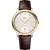OMEGA De VillePrestige co-axial Master Chronometer 40 mm watch, featuring a silver dial with gold accents, diamond hour markers, and a brown leather strap.