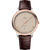 OMEGA De VillePrestige Co-Axial Master Chronometer 40 mm watch, rose gold bezel, champagne dial with diamond hour markers, brown leather strap.