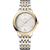 Omega De Ville Prestige Co-Axial Master Chronometer 34 mm wristwatch, silver dial with gold accents, two-tone stainless steel and gold bracelet, with date display at 6 o'clock.