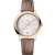 OMEGA De VillePrestige co-axial Master Chronometer 34 mm watch, silver dial with gold accents, diamond hour markers, brown leather strap.
