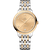 OMEGA De VillePrestige co-axial Master Chronometer 34 mm watch, two-tone gold and stainless steel bracelet with a gold dial and Roman numeral markers.