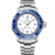 Omega Seamaster Planet Ocean 6000M co-axial Master Chronometer 45.5 mm, a luxury dive watch with a stainless steel bracelet, white dial, and blue unidirectional bezel, designed for deep-sea exploration up to 6000 meters.