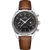 Omega Speedmaster '57 co-axial Master Chronometer Chronograph 40.5 mm, a luxury wristwatch with a black dial, silver case, and brown leather strap, featuring chronograph subdials and a date display.