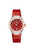 OMEGA Constellation co-axial Master Chronometer 29 mm watch, red dial with diamond accents and a red leather strap.