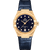 OMEGA Constellation co-axial Master Chronometer 29 mm, luxury wristwatch with a gold case, deep blue dial with diamond hour markers, and a leather strap.
