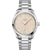 OMEGA Seamaster Aqua Terra 150M co-axial Master Chronometer Small Seconds 38 mm watch, with a beige dial featuring diamond hour markers, a date window at 6 o'clock, and a stainless steel bracelet.