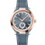Omega Seamaster Aqua Terra 150M co-axial Master Chronometer Small Seconds 41 mm watch, featuring a blue textured dial, rose gold bezel, and a blue strap with white stitching.