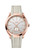 OMEGA Seamaster Aqua Terra 150M co-axial Master Chronometer Small Seconds 41 mm watch, rose gold case with white textured dial, white strap with quilting detail.