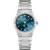 OMEGA Constellation co-axial Master Chronometer Small Seconds 34 mm watch, silver stainless steel bracelet with blue dial and diamond hour markers.