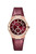 OMEGA Constellation co-axial Master Chronometer Small Seconds 34 mm watch, luxurious rose gold case with diamond-studded bezel, deep red dial with diamond hour markers, matching red leather strap.