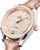 Omega Seamaster Aqua Terra 150M co-axial Master Chronometer 34 mm watch, rose gold dial with diamond-set bezel and markers, pink leather strap, detailed textured dial with date display, luxury wristwatch.