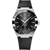 OMEGA Constellation co-axial Master Chronometer 41 mm watch, black dial with Roman numeral bezel and black leather strap.