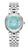 Aigner Watch, silver stainless steel bracelet with large round face featuring mother-of-pearl dial with turquoise accents, Roman numerals, and crystal markers.