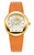AIGNER Aigner Watch [AGW.263002], round gold-tone watch with an orange leather strap and mother-of-pearl dial featuring gold-tone hands and markers.