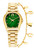 AIGNER Aigner Watch [AGW.252005], luxury gold-tone wristwatch with green patterned dial and designer branding, accompanied by a matching gold chain bracelet with charms.