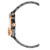 Aigner Watch [AGW.241012], side view of the elegant wristwatch showcasing a black and rose gold design with a stainless steel band and rose gold accents.