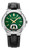 AIGNER Aigner Watch [AGW.241002], close-up of men's wristwatch with green textured dial, gold-tone hands and markers, date window at 6 o'clock, and black leather strap.