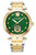 AIGNER Aigner Watch [AGW.235004], close-up of the men's wristwatch featuring a green dial, gold and silver stainless steel band, and Roman numeral and diamond hour markers.