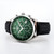Roamer Watch, men's wristwatch with a green dial, black leather strap, and chronograph features.