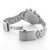 Roamer Watch, silver stainless steel wristwatch with metal bracelet and clasp, featuring chronograph buttons and detailed case back.