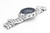 Roamer Watch, silver stainless steel wristwatch with a dark blue dial, chronograph features, and a metal link bracelet.