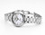 Roamer Watch Allegra, silver stainless steel wristwatch with a white Mother of Pearl dial and polished link bracelet.